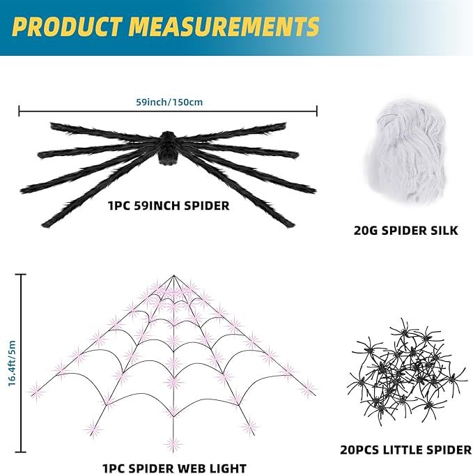 ININ 200" Halloween Light Up Spider Web with 250 LED Lights,Halloween Decorations Outdoor/Indoor,Scary Party Decorations with 59" Giant Spider & 20g Stretch Cobweb,for Yard/Lawn/Garden(Purple)