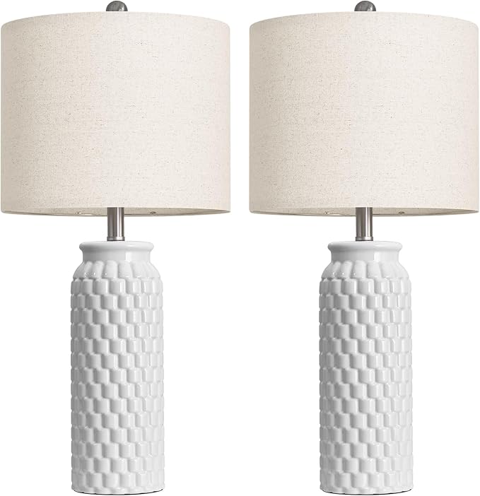 27" White Modern Ceramic Living Room Lamps Bedside Lamp Set of 2 for Bedroom Decor Farmhouse Table Lamp for Living Room Office Dorm