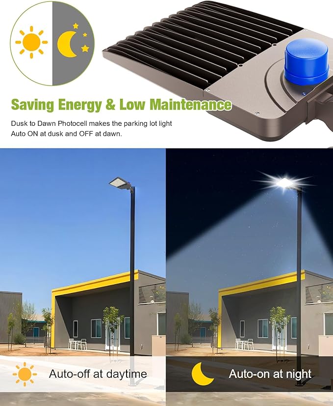 YXL LED Parking Lot Shoebox Light with Dusk to Dawn Photocell, 21000LM 5000K Daylight Arm Mount, IP65 Waterproof Area Light for Parking Lot Sports Stadium