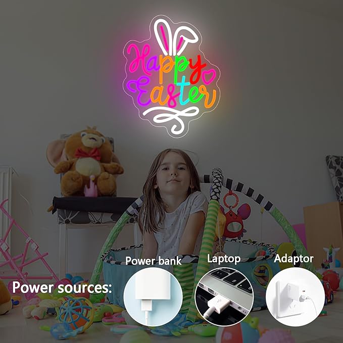 Happy Easter Neon Sign Easter Neon Bunny Neon Led Light Wall Decoration Party Home Room Decoration Gift for Children