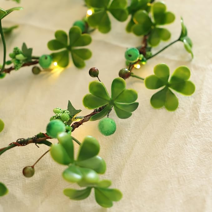 St Patricks Day Garland Shamrock String Lights for St Patricks Day Decorations Shamrock Lights Battery Operated with Remote