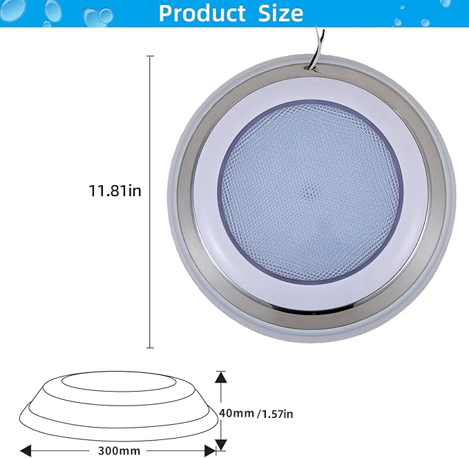 11.81in LED Pool Light Color Change for Inground Pool, Underwater Wall-Mounted Pond Light Submersible RGB Led Light Swimming Pool Light 12V 36W with Remote IP68 Waterproof