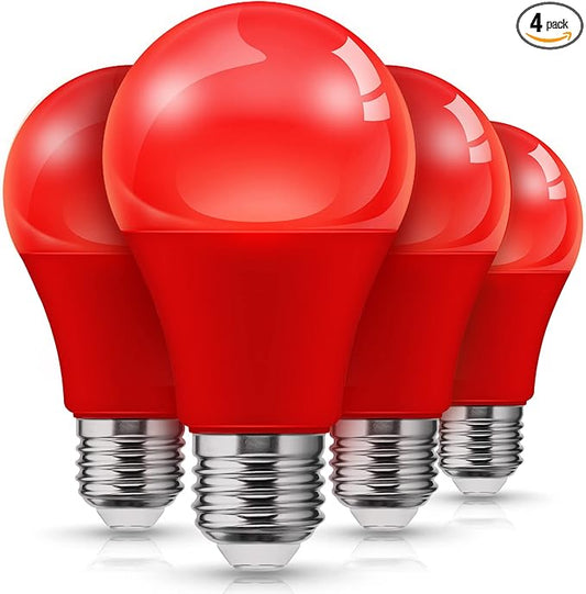 L LOHAS LED Red LED Light Bulbs, A19 9W (60W Equivalent) Christmas Red Colored Light Bulb Indoor, E26 Base, Non-Dim, 4 Pack