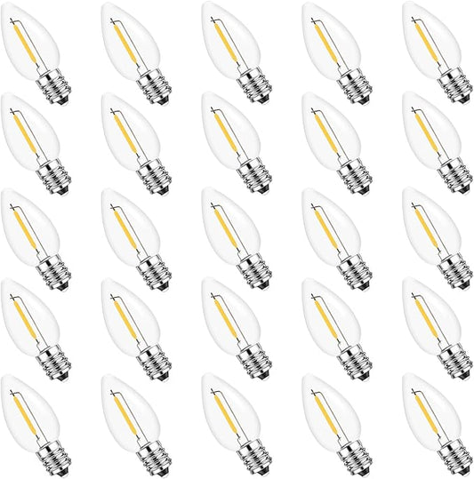 Jslinter 25Pack C7 LED String Light Bulbs Replacement, 5000K Daylight, W(11W Equivalent), 60LM, Shatterproof, E12 Screw Base, Vintage Edison Bulbs for Patio Garden