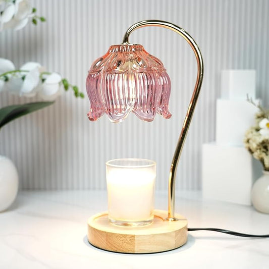 Dimmable Flower Candle Warmer Lamp, Pink Candle Warmer with Timer & 4Bulbs, Birthday Gifts for Women, House Warming Gifts New Home Bedroom Decor