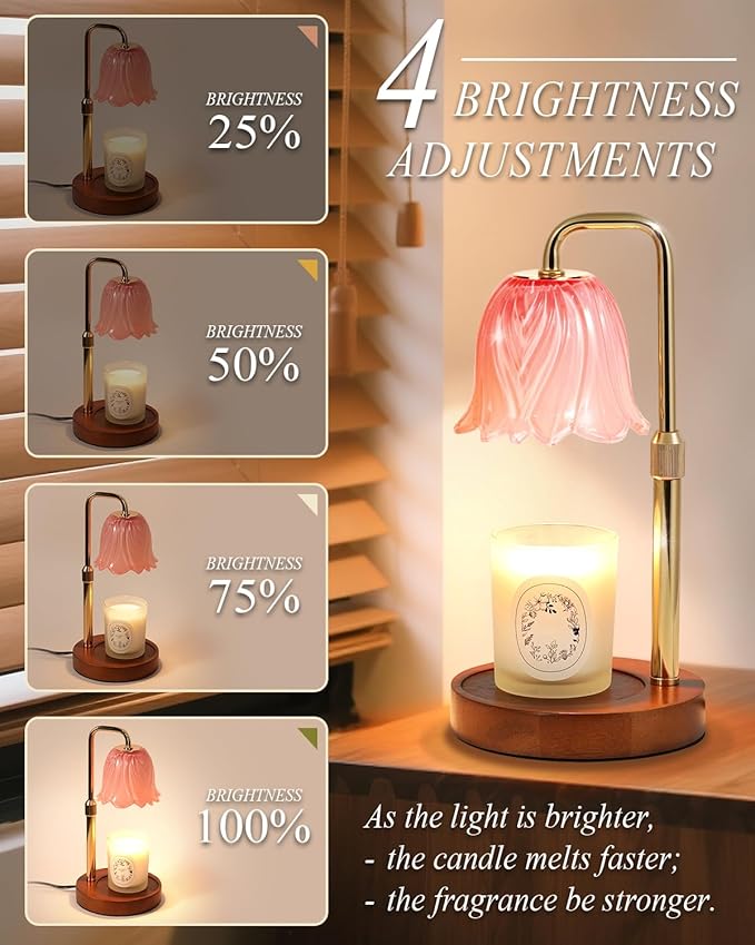 Flower Candle Warmer Lamp with Timer Dimmable, Candle Warming Light Height Adjustable, Birthday Gifts for Women, Candles Warmer Light for Jar Candles, House Warming Gifts New Home Decor