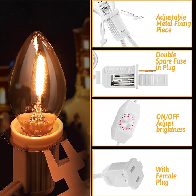 Meonum 15 LED Bulbs Accessory Extension Cord, End to End Connectable Blow Mold Light Cord with Adjustable Dimmer Switch, Replacement Lamp Kit for Ceramic Houses, Halloween & Christmas Village Decor