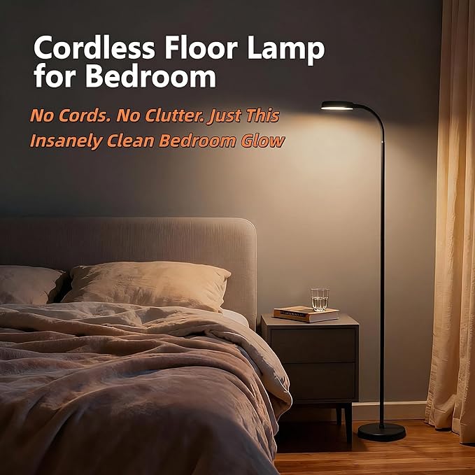 NBPLUS Cordless Portable Floor Lamp, White Touch- Standing Lamp with 3 Color Temperatures, Lightweight & Easy to Carry for Indoor Outdoor Camping Bedroom-Black