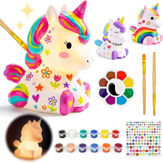 Paint Your Own Unicorn Lamp Kit, DIY Night Lamp Art Supplies Creative Crafts Kit Painting Toy Age 4 5 6 7 8 9 10 11 12 Birthday Christmas Gift for Kids Girls Boys
