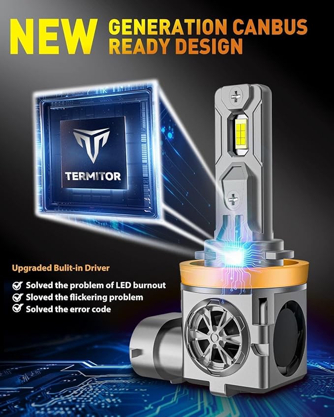 H11/H8/H9 & 9005/HB3 Light Bulbs Combo, 60,000LM 900% Ultra-Bright, Real 1:1 Mini Size, 6500K Cool White 70,000Hrs Long Life 9005 H11 Fog Lights with Cooling Fan, Plug and Play, Pack of 4