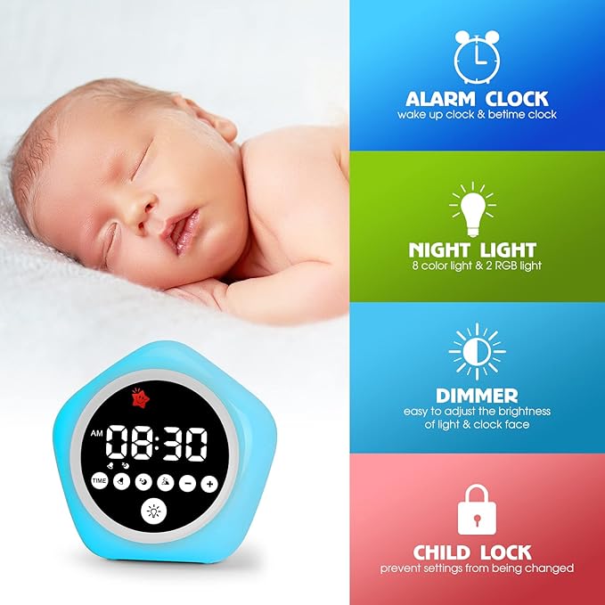 Kids Alarm Clock, Ok to Wake Clock with Green Light Red Light, Toddler Sleep Training Clock for Children