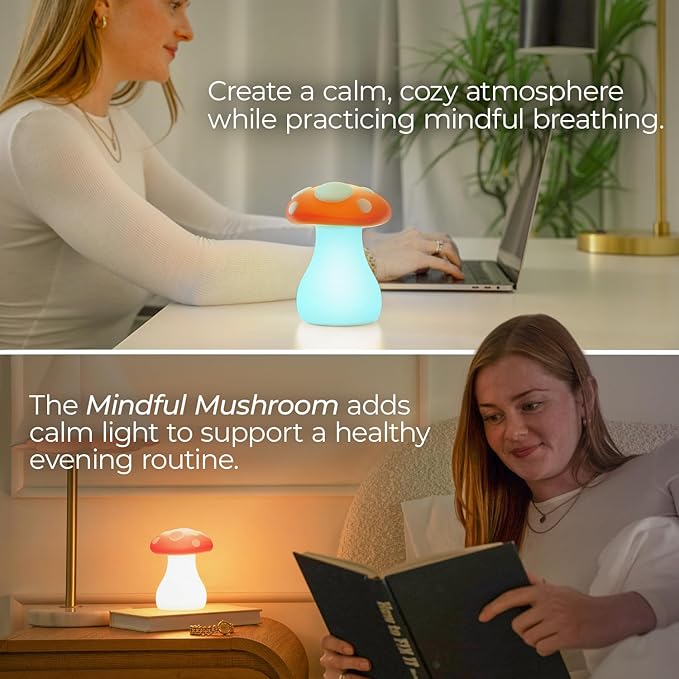 Mindsight [New 'Mindful Mushroom' Guided Breathing Lamp for Mindfulness & Relaxation | Cozy Ambient Night Light for Stress & Anxiety Relief | Calming Mushroom Decor for Adults | Self Care Gift