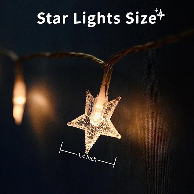 Star String Lights Battery Operated, 17 ft 50 LEDs, Twinkling Classroom Decor Fairy Lights, String Lights Battery Powered for Kids Bedroom Wedding Mantel Patio Dorm Decor, Warm White