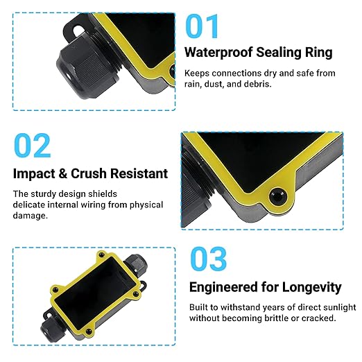 1PCS Junction Box Waterproof IP68, 2 Way Outdoor Junction Box for 3-10mm Diameter Cable, 41A/450V Underground Plug Line Coaxial Cable Connector with 4pcs Replaceable Lever Wire Connectors