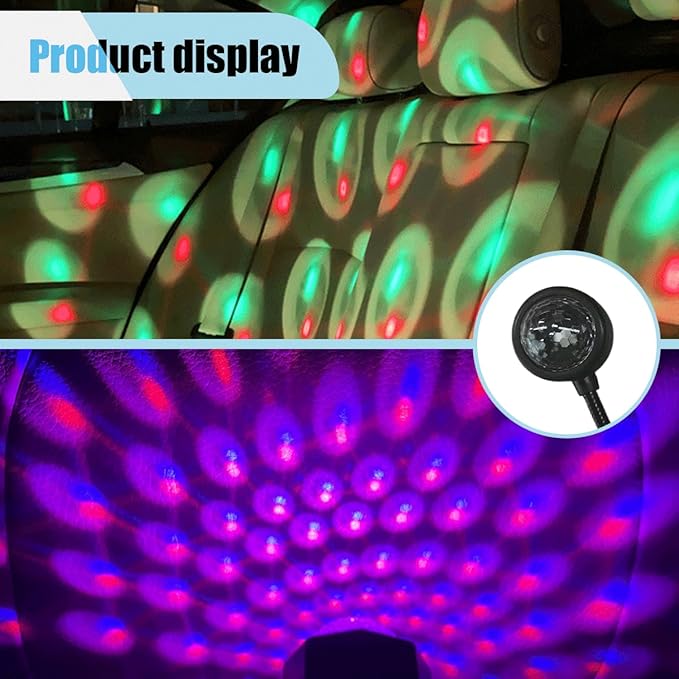 USB Car Roof Star Projector Night Light, Adjustable Car Interior Atmosphere Lamp Star Lights with 9 Modes, Portable Sound Activated LED Ambient Light for Car Decoration, Bedroom, Ceiling, Party (1PC)