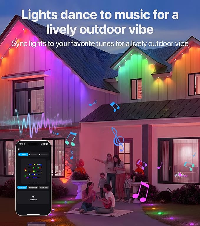 100FT RGB+IC LED Permanent Outdoor Lights,Eave Lights with Smart APP & Remote Control, 72 Scene Modes, Waterproof IP65 for Holiday Christmas Decorations(Extension Cord Not Included)