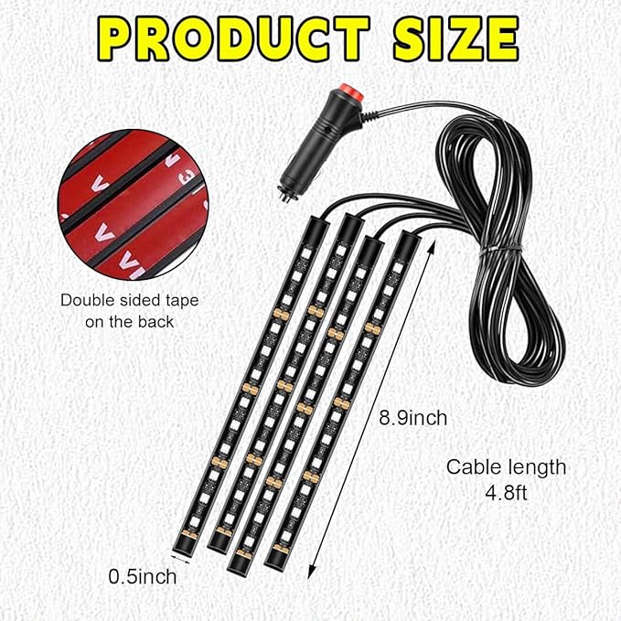Car LED Strip Light, 48 LEDs RGB Neon Interior Atmosphere Lights, 12V Under Dash Ambient Night Light, Cigarette Lighter Auto Interior Decorative Lamp, Car Accessories (Red)