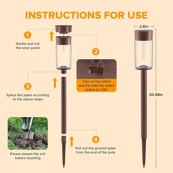UME 10 Pack Solar Pathway Lights Outdoor, Bright Solar Garden Lights with Metal Design–IP65 Waterproof, Auto On/Off, 3000K LED Landscape Lighting for Yard, Lawn, Walkway, Driveway, Patio Decor