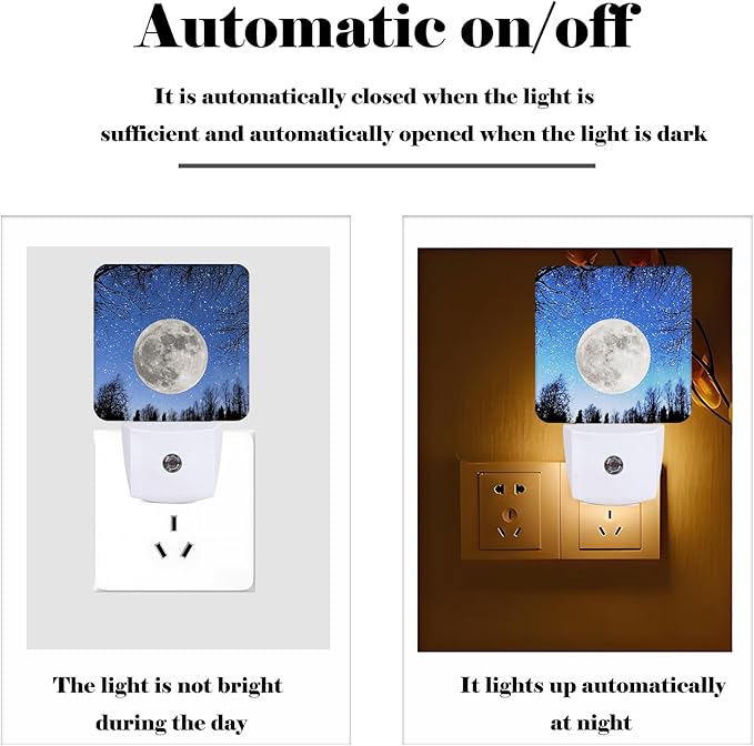 Fantasy Full Moon Night Light,Plug Into Wall for Boys Girls Bedroom Decorative Square Night Light Lamp 0.5w Sleep Friendly