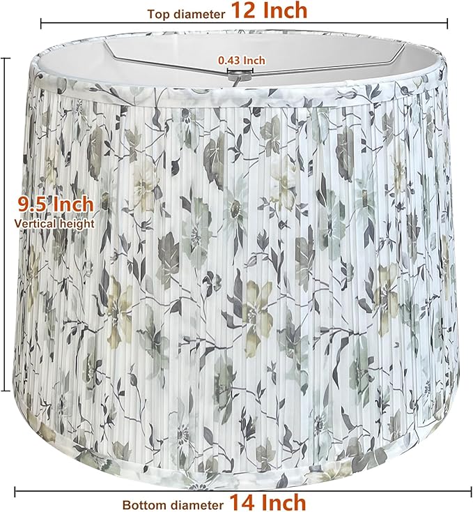 TOOTO STAR Medium Lampshade Printing Flowers,12"Top x 14" Bottom x 9.5"Heigh (Spider) Drum Lamp Shade For TableLamp,Floor Lamps, Assembly Required