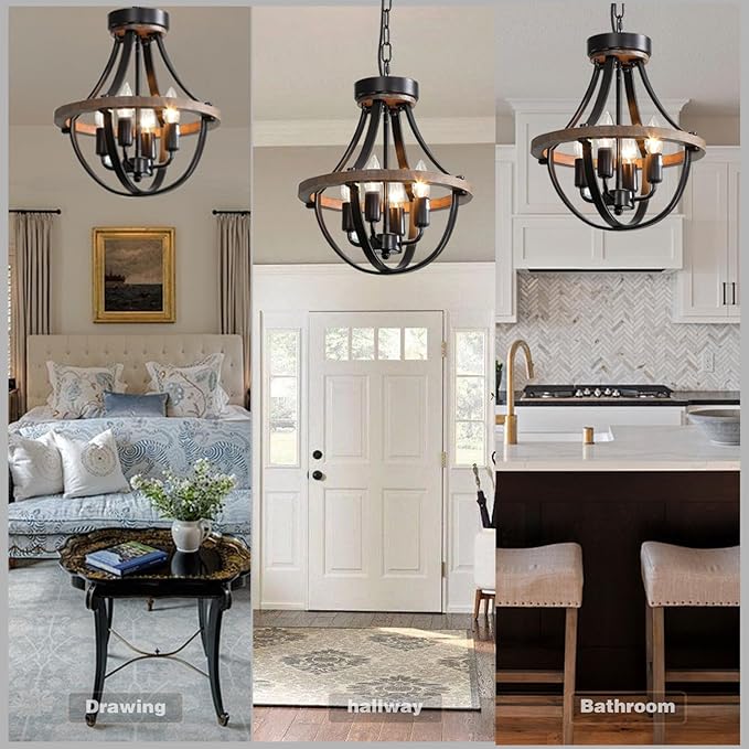 Farmhouse Modern Chandelier,16inch Rustic Vintage Ceiling Hanging Light Fixture, 5-Light Chandeliers for Living Room Entry Dining Room Hallway Foyer Entryway Kitchen Island Bedroom