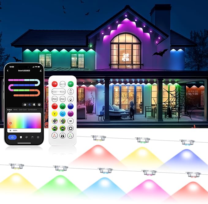 Permanent Outdoor Lights for House, 50ft with 25 Smart IC+RGB+CW LED Eaves Light, Waterproof Christmas Halloween Permanent Decor Light for Daily and Holiday, App/Remote Control