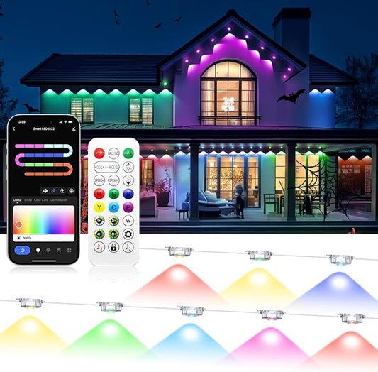 Permanent Outdoor Lights for House, 50ft with 25 Smart IC+RGB+CW LED Eaves Light, Waterproof Christmas Halloween Permanent Decor Light for Daily and Holiday, App/Remote Control