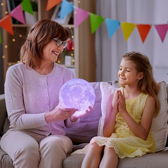 BRIGHTWORLD Gifts for Women, 7.1 inch Moon Lamp 3D Printing Moon Light 16 Colors Night Light for Kids Room Home Decor, Gifts for Teen Girls Boys, Mothers Day Gifts Birthday Gifts (Black Hand Stand)