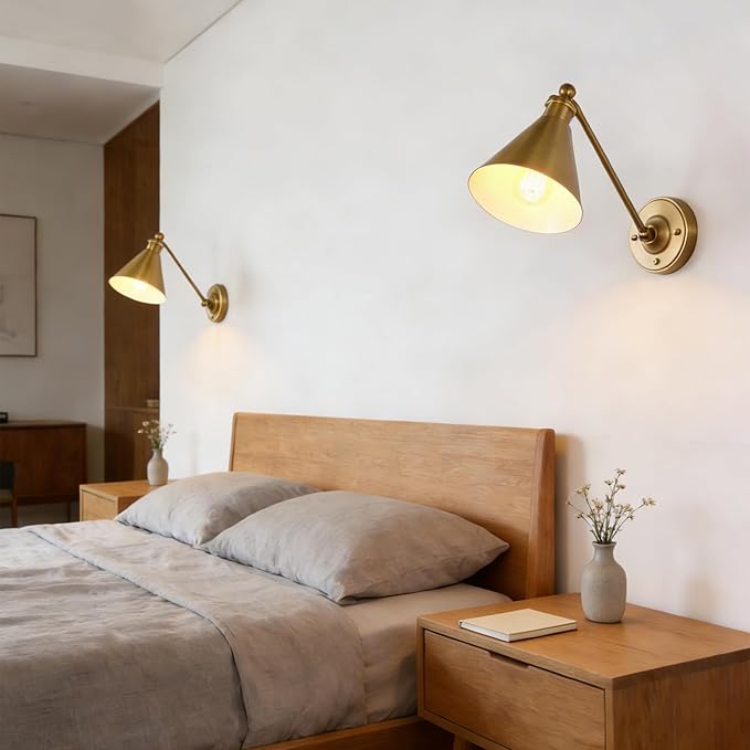 Industrial Vintage Slope Pole Wall Mount Single Sconce with Funnel Flared Metal Shade, Swing Arm Wall Sconce Light Lamp Fixture Hardwired