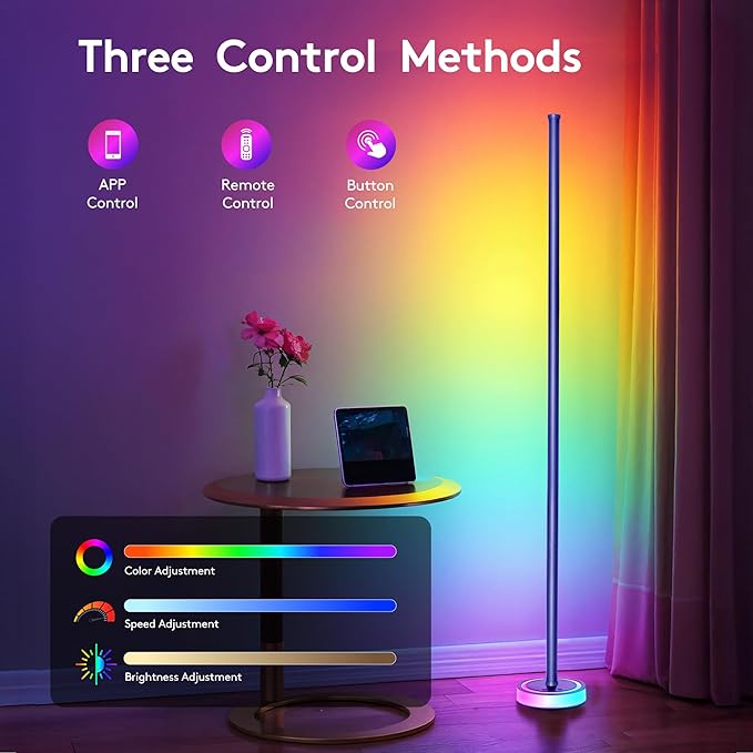 59" Smart LED Corner Floor Lamp, RGBICW Color Changing Ambient Lighting, App Control Music Sync Mood Light, Modern Dimmable Room Decor for Bedroom, Living Room, Gaming Setup, Blue