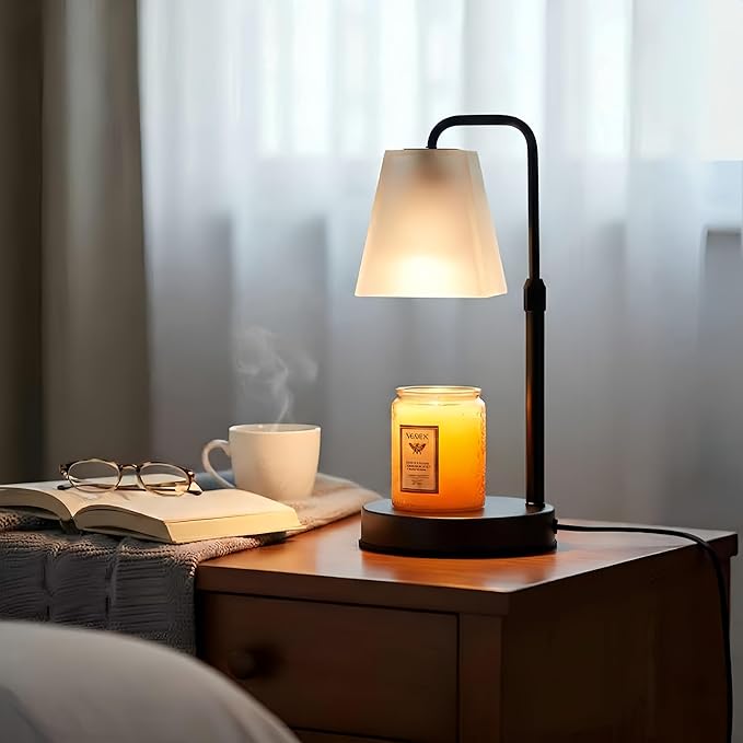Candle Warmer Lamp with Timer Electric Wax Warmer for Scented Wax Melt Warmer Melter for Jar Candles Dimmable Adjustable Height Gifts for Women Mom House Warming Frossted Glass Black