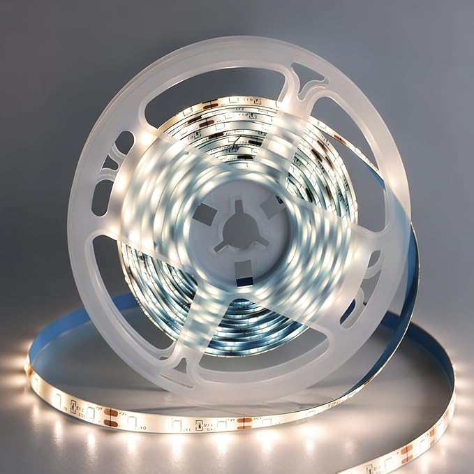 iNextStation 12V LED Light Strip IP65 Waterproof Warm White LED Strip Lights 16.4ft/5m Cuttable 300 SMD 2835 LED Tape Flexible Led Lights for Bedroom Outdoor Indoor Decor (Power Adapter not Included)