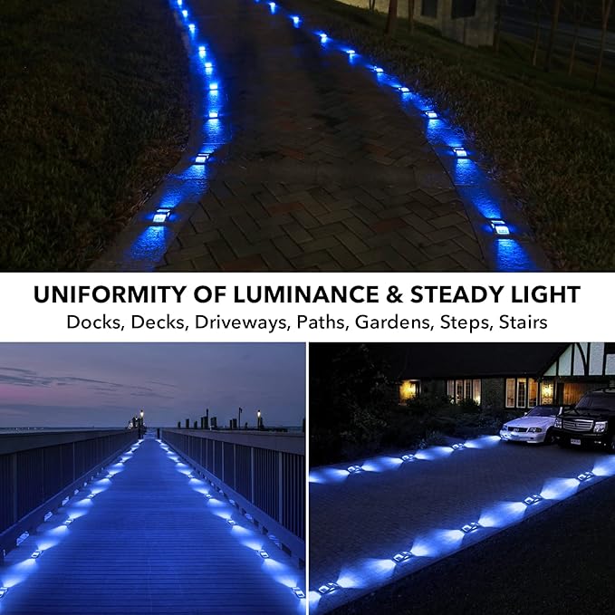 AGPTEK Solar Driveway Lights 20 Pack, Outdoor Deck Dock Marine LED Solar Powered Waterproof Driveway Marker Lights for Warning Step, Sidewalk, Pathway, Garden, Yard (Blue Light)