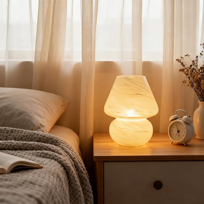 MJ PREMIER Mushroom Lamp, Battery Operated Lamps Timer, Cordless Table Lamp with LED Bulb for Power Light, Decorative Home Decor for Living Room Kitchen Bedroom (Cloud)