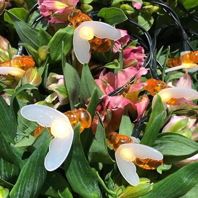 ITICdecor Solar Bee String Lights Outdoor Waterproof 50 LEDs 8 Modes Honeybee Fairy Light Outdoor Lights Patio Garden Fence Yard Wedding Christmas Tree Decor