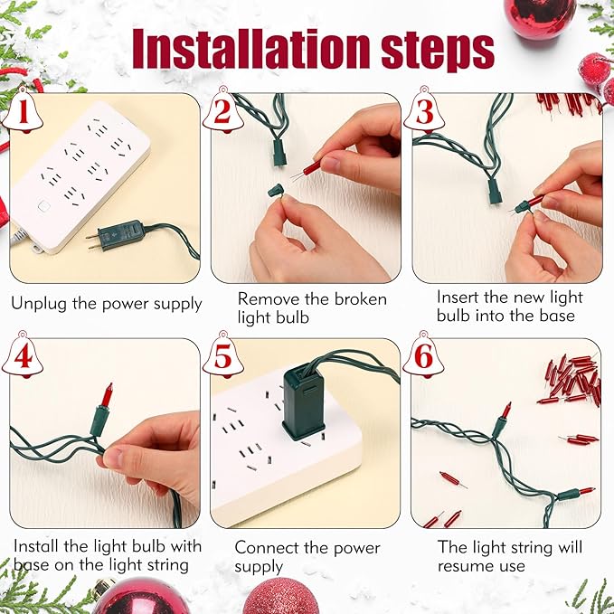 Mudder 500 Pcs Christmas Tree Replacement Light Bulbs 2.5v Christmas Light Bulbs Incandescent Xmas Decorative Replacement String Lights Outdoor Indoor(Red White)