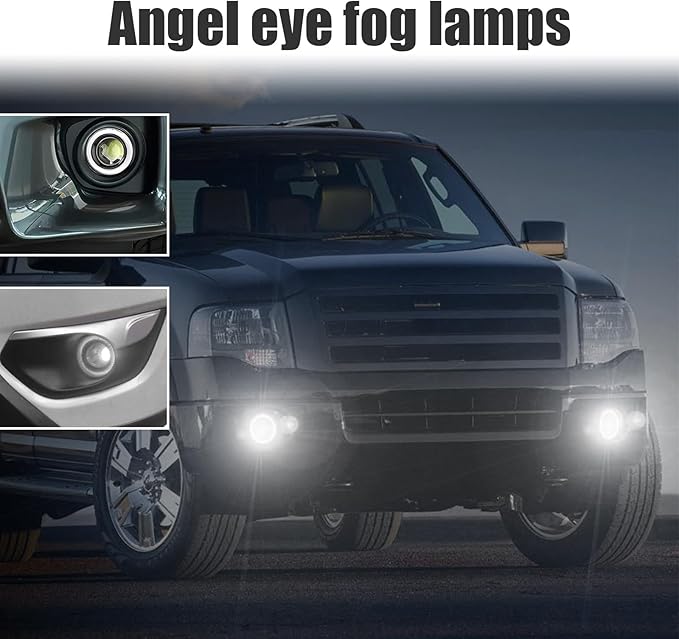 2 PCS Car Angel Eye Fog Light, 2.5'' Round COB LED Super Bright High Power Fog Angel Eye Projector with Halo Rings, Universal Vehicle DRL Daytime Driving Light Fog Lamp Bulbs (White)