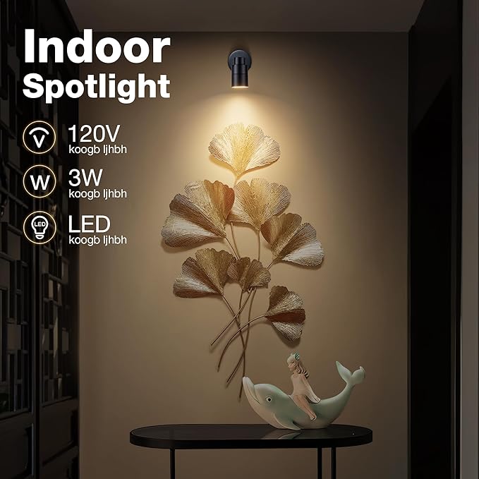 SUNVIE 2 Pack LED 120V SpotLights Indoor, 3W Up Lights Floor Spotlight, 3000K Uplights Indoor Accent Lighting for Plants Pictures Artwork, 5.9 FT Cord with Foot Switch