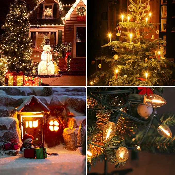 KGC 50Pack C7 Christmas Replacement LED Light Bulbs - 0.6W Equivalent to 7W, Warm White 2200K, Waterproof Clear Plastic Night Light Bulbs, C7 E12 Candelabra Base for Christmas String Light