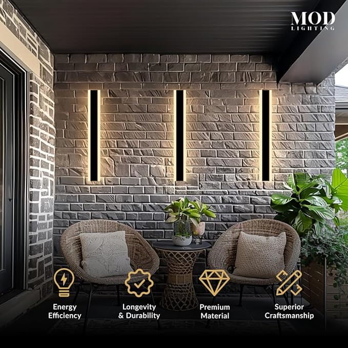 𝗠𝗢𝗗 𝗟𝗜𝗚𝗛𝗧𝗜𝗡𝗚 Haylen | Waterproof Outdoor Wall Light, LED Dimmable with Remote 3000K-6000K, Long Outdoor Porch Lights, Wired Lighting Fixture, Patio Exterior Wall Sconce, 1-Pack (Black, 24")