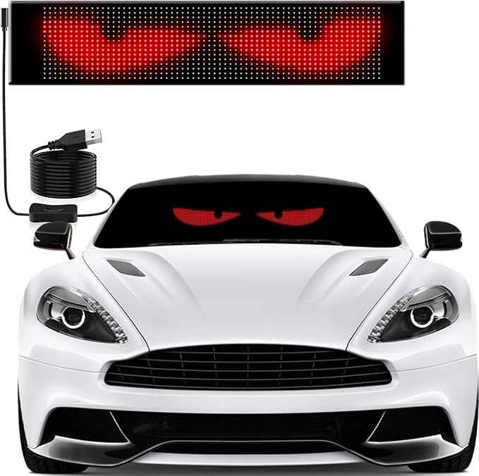 Devil's Eye:14.72"x3.62" Programmable ojos led para carro Windshield Display for Sedans, SUVs & Medium Trucks - USB-Powered LED Matrix Panel, Remote/App Control, Custom Car