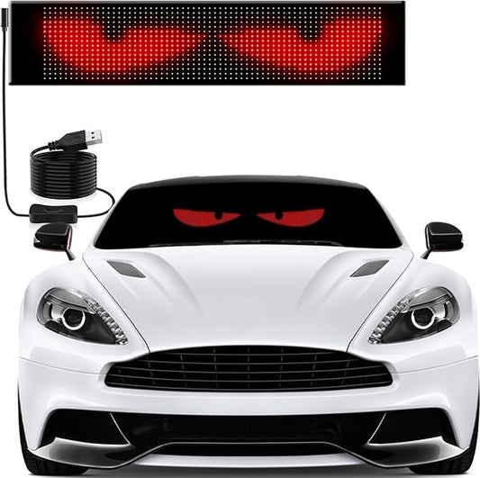 Devil's Eye:14.72"x3.62" Programmable ojos led para carro Windshield Display for Sedans, SUVs & Medium Trucks - USB-Powered LED Matrix Panel, Remote/App Control, Custom Car