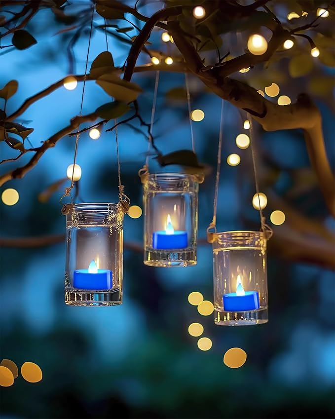 BEICHI Flameless Candles, Battery Operated LED Tealights Votive Flickering for Party Halloween, Christmas, Wedding- 24Pack, Blue Light