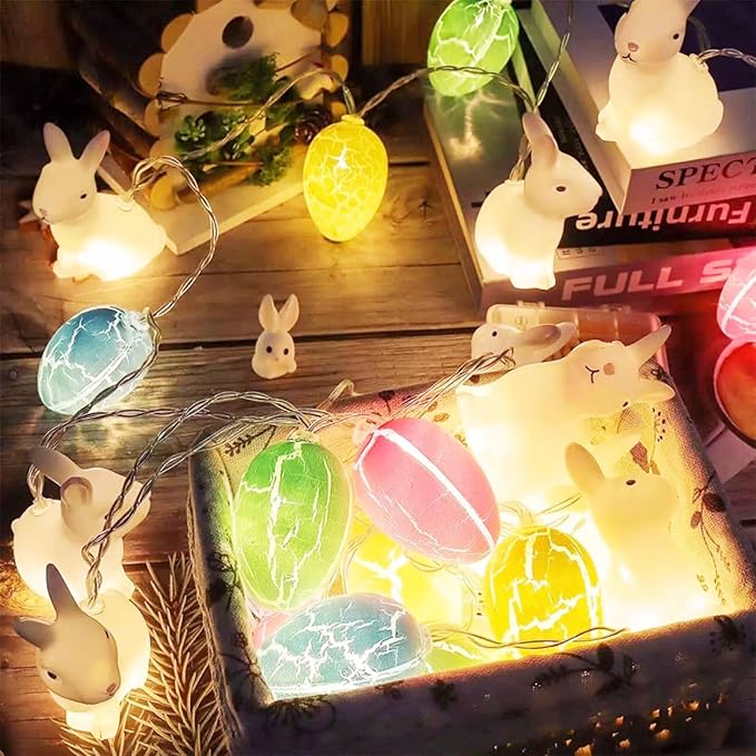 SWEETIME Easter Egg Bunny Lights,9.84 ft Cracked Egg Window String Lights,Battery Powered Colorful Eggs String Light for Home Bedrooms Window Tree Indoor Outdoor