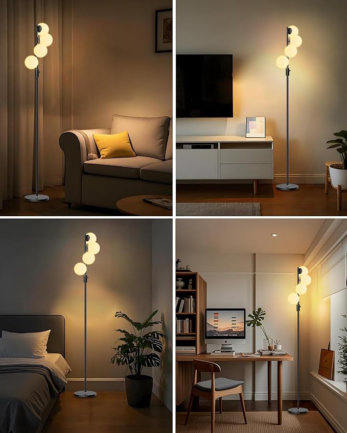 Lightdot Dimmable Globe Floor Lamp, Black Retro Standing Lamps with 3000K G9 Bulbs Included Soft Warm White Eye Care, Mid Century Modern Floor Lamp for Living Room/Sofa Beside/Corner Decor