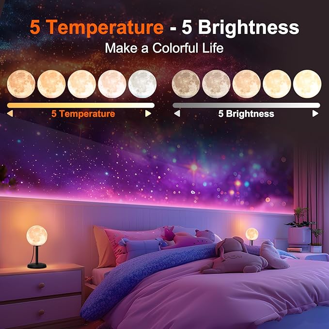Moon Lamp LED Night Light - Dimmable Bedside Lamps Small Modern Bedroom Lamp LED Desk Light with 25 Lighting Modes 3D Printed Realistic Moon Surface - Perfect for Girls Boys Kids Birthday