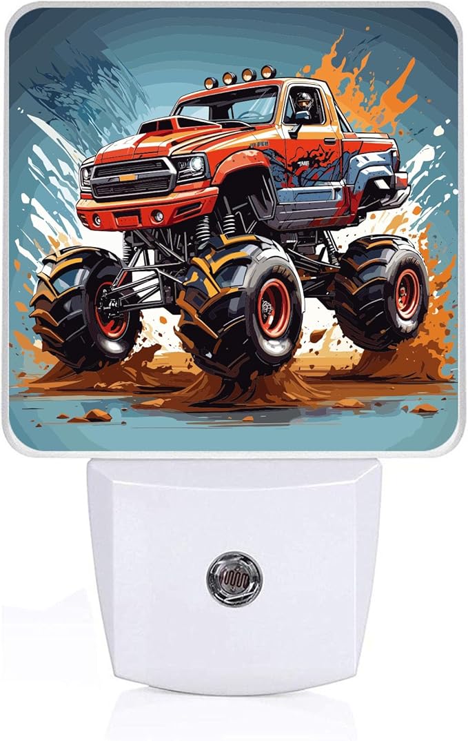Cartoon Monster Truck Night Light, Plug-into Wall Cool Vehicle Cars Nightlight Lamp with Dusk to Dawn Sensor, Led Lamp 0.5W Energy Efficient for Boys Girls Adults Home Decor