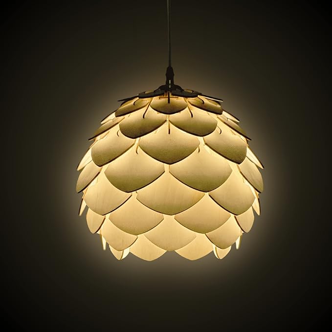EIGEN Wood Pendant Lights Kitchen Island, Mini Chandeliers for Dining Room, Kitchen & Bedroom - Hanging Lamp Pendant Light Fixtures with Ceiling Mount and E26 Holder (Pinecone - Natural)