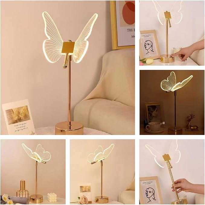 Butterfly Table Lamp,Tricolor Butterfly Lamp for Nightstand,3 Way Dimmable Butterfly Bedside Lamps, Acrylic Butterfly Touch Lamp for Living Room Bedroom Home Decor,Gold