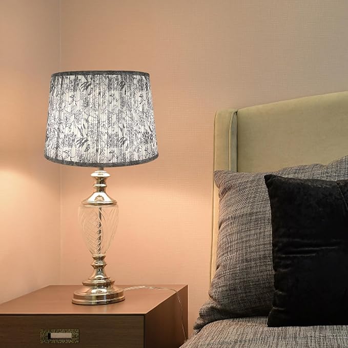 TOOTOO STAR Printed Drum Lamp shades, 12"x14"x9.5" Medium pleated lampshade for table & bedside lamps, Floor Lamps (Spider) -Assembly Required